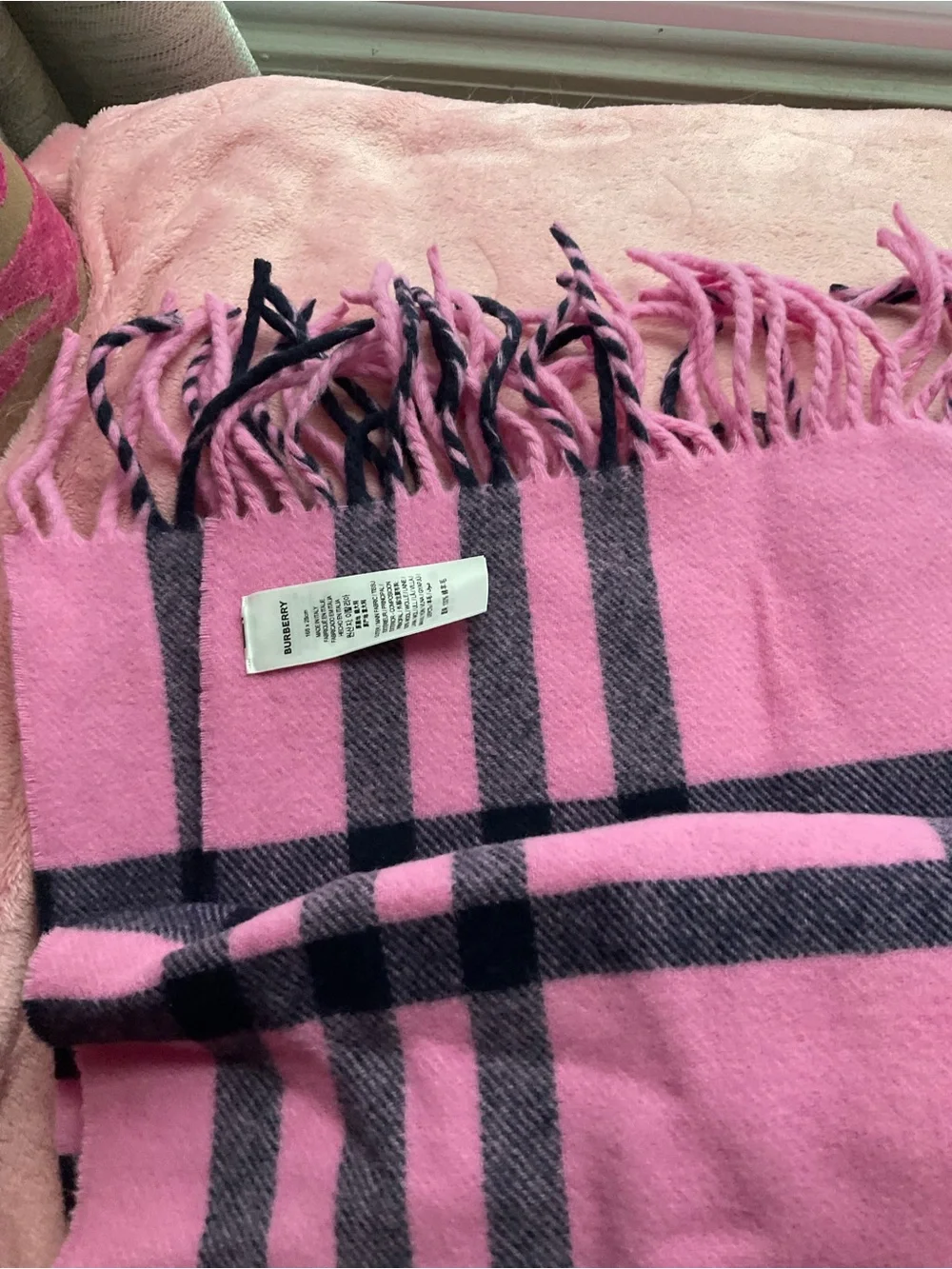 Burberry Pink Check Cashmere Scarf